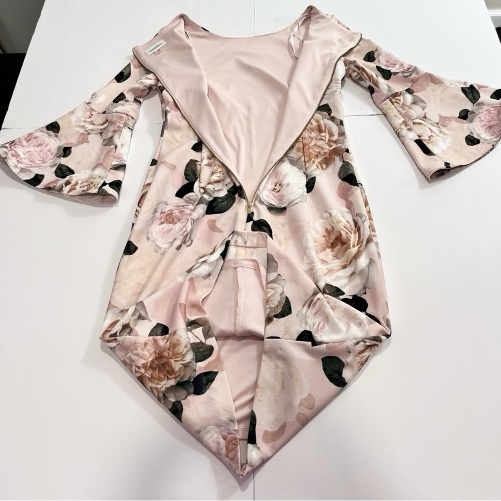 Calvin Klein Pink Floral Bell Sleeve Stretch Crepe Sheath Dress Size 6‎ - Picture 10 of 15